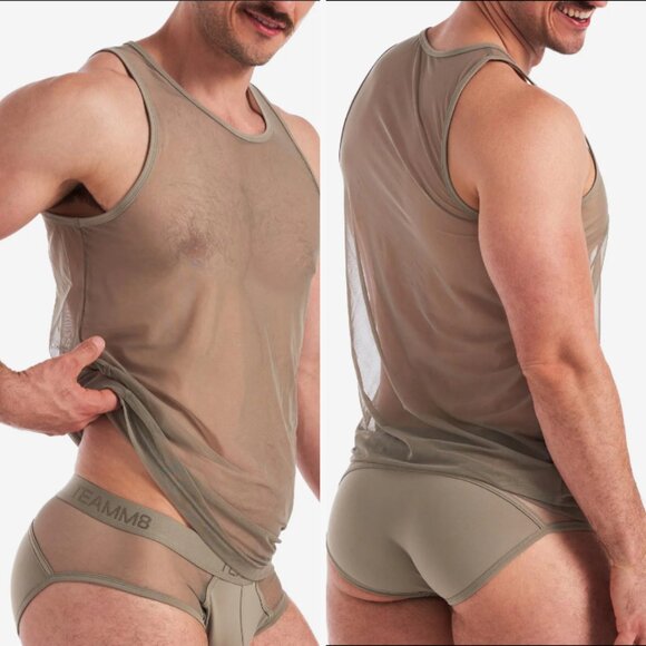 Teamm8 - Score Sheer Tank and Brief Set - Army (M) - PRICE FIRM - Picture 2 of 11
